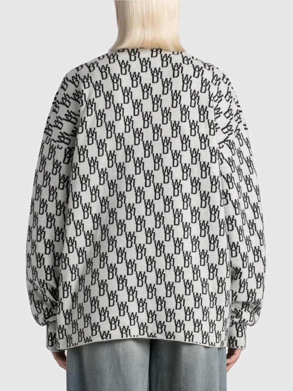 WE11DONE WD1 White Black Logo Wool Cashmere Jacquard Cardigan Sweater, Size S - Picture 3 of 16